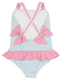 TAYLOR BAY BATHING SUIT PICCADILLY PLAID WITH HAMPTONS HOT PINK