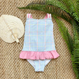 TAYLOR BAY BATHING SUIT PICCADILLY PLAID WITH HAMPTONS HOT PINK