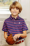 PRIM & PROPER POLO RICHMOND RED , NANTUCKET NAVY , & BUCKHEAD BLUE STRIPE WITH BUCKHEAD BLUE STORK