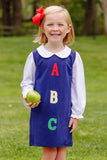 ANNIE APRON DRESS NANTUCKET NAVY WITH ABC APPLIQUE