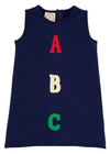 ANNIE APRON DRESS NANTUCKET NAVY WITH ABC APPLIQUE