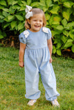 RYLEIGH ROMPER ( CORDUROY ) BEALE STREET BLUE WITH PALMETTO PEARL BOWS