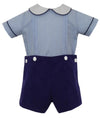 NAVY BLUE CORDUROY BOYS BUTTON ON SHORT SET