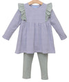 MADISON GIRLS PANT SET - DUSTY BLUE STRIPE AND SAGE GREEN