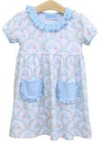 GIRLS POCKET DRESS - BLUE PUMPKIN FLORAL