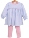 LIGHT BLUE STRIPE WITH PINK TRIM PANT SET