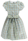 GIRLS DRESS WITH RIBBON SASH - BROWNSTONE PLAID