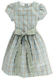 GIRLS DRESS WITH RIBBON SASH - BROWNSTONE PLAID