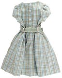 GIRLS DRESS WITH RIBBON SASH - BROWNSTONE PLAID