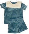 LULU BEBE SQUARE COLLAR VELVET SHORT SET - BLUE