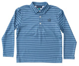 BOYS PRO PERFORMANCE LONG SLEEVE POLO - BLUE FIN AND POWDER BLUE STRIPE