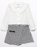 HOUNDSTOOTH PANT SKIRT - BLACK AND WHITE