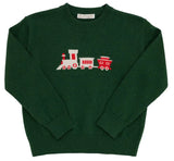 ISAAC'S INTARSIA SWEATER GRIER GREEN WITH TRAIN INTARSIA