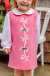 ANNIE APRON DRESS ROMANY ROSE WITH BOWS AND HOLLY APPLIQUES