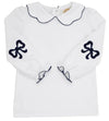 EMMA'S ELBOW PATCH TOP WORTH AVENUE WHITE WITH NANTUCKET NAVY BOWS