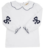 EMMA'S ELBOW PATCH TOP - WORTH AVENUE WHITE WITH NANTUCKET NAVY BOWS