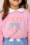 ISABELLE'S INTARSIA SWEATER HAMPTONS HOT PINK WITH CANDY CANE INTARSIA