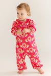 LONG SLEEVE RAMONA RUFFLE ROMPER - BOWS AND BERRIES WITH HAMPTONS HOT PINK