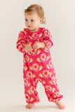 LONG SLEEVE RAMONA RUFFLE ROMPER - BOWS AND BERRIES WITH HAMPTONS HOT PINK