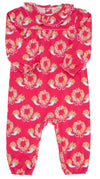 LONG SLEEVE RAMONA RUFFLE ROMPER - BOWS AND BERRIES WITH HAMPTONS HOT PINK