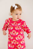 LONG SLEEVE RAMONA RUFFLE ROMPER BOWS AND BERRIES WITH HAMPTONS HOT PINK