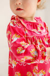 LONG SLEEVE RAMONA RUFFLE ROMPER BOWS AND BERRIES WITH HAMPTONS HOT PINK