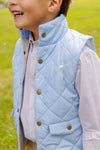 VAUGHN VEST BEALE STREET BLUE WITH KEENELAND KHAKI STRIPE LINING WITH BRASS SNAPS AND MULTICOLOR STORK