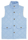 VAUGHN VEST BEALE STREET BLUE WITH KEENELAND KHAKI STRIPE LINING WITH BRASS SNAPS AND MULTICOLOR STORK