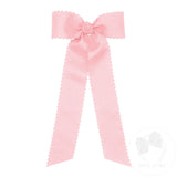 MEDIUM SCALLOPED EDGE AND STREAMER TAILS BOW- LIGHT PINK