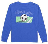 BOYS SHIRT - LOGO POCKET OF FRONT - BACK GRAPHIC - SOCCER BALL ON BAY BLUE