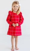 LONG SLEEVE RUEHLING RUFFLE DRESS WOODLAND AVENUE WINDOWPANE