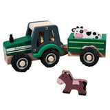 WOODEN GREEN TRACTOR WITH ANIMALS