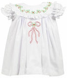 GIRLS RED BOW GARLAND CHRISTMAS DRESS - WHITE