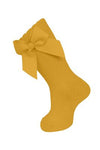 CARLOMAGNO KNEE SOCK WITH GROSGRAIN BOW  - CURRY