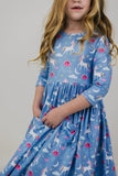 BLUE MOON 3/4  SLEEVE POCKET TWIRL DRESS