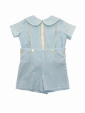 HEIRLOOM TWO PIECE BUTTON SHORT SET - BLUE AND IVORY