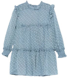 GIRLS PLUMETI JACQUARD DRESS - CERULEAN