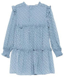 GIRLS PLUMETI JACQUARD DRESS - CERULEAN