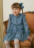 GIRLS PLUMETI JACQUARD DRESS - CERULEAN