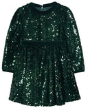 GIRLS SEQUIN VELVET HOLIDAY PARTY DRESS - GREEN