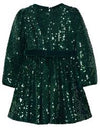 GIRLS SEQUIN VELVET HOLIDAY PARTY DRESS - GREEN