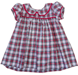 CHRISTMAS PLAID DRESS WITH RED PIPED COLLAR