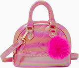 SHINY DOTTED HEART MOON HANDBAG - HOT PINK