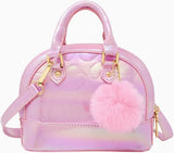 SHINY DOTTED HEART MOON HANDBAG - PINK