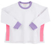 COURTNEY'S COZY CREWNECK - WORTH AVENUE WHITE WITH PALISADES PURPLE AND ROMANY ROSE