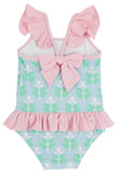 ST. LUCIA SWIMSUIT - HANOVER HAND BLOCK WITH PALM BEACH PINK