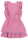 EMILY RIVES RUFFLE DRESS - HOLLY HILLS HAND BLOCK WITH HAMPTONS HOT PINK