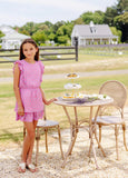 EMILY RIVES RUFFLE DRESS - HOLLY HILLS HAND BLOCK WITH HAMPTONS HOT PINK