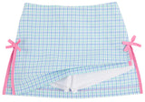 CLAY'S CLUB SKORT SUNRISE BLVD BLUE AND TURKS TEAL CHANDLER CHECK WITH HAMPTONS PINK