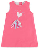 ANNIE APRON DRESS - ROMANY ROSE WITH PALM BEACH PINK AND HEART WAND APPLIQUE